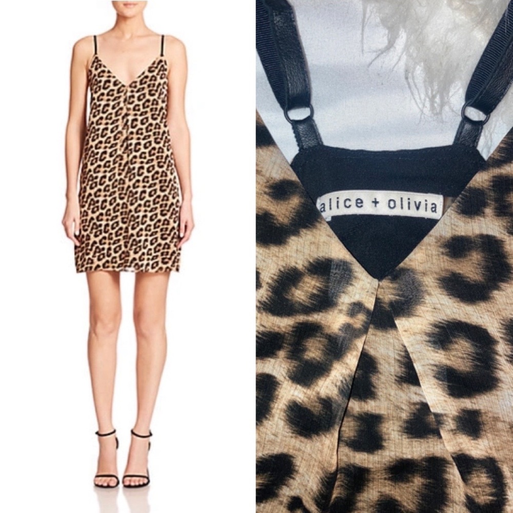 Alice + Olivia Leather Strap Kirby Leopard Print Dress